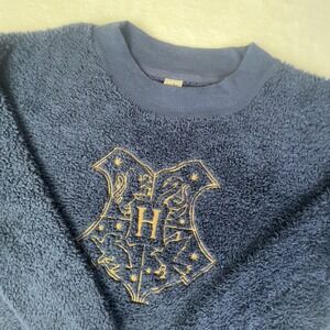 Harry Potter Pajama Top Womens XL Blue Fleece Hogwarts Crest Sleep Shirt